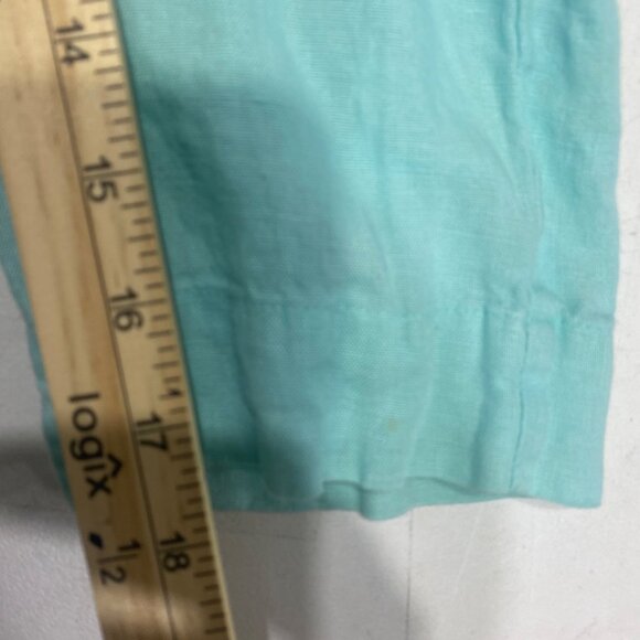 JM Collection Linen Top Womens Size 14 Teel Button Up 3/4 Sleeves Studded Pocket - Picture 12 of 14